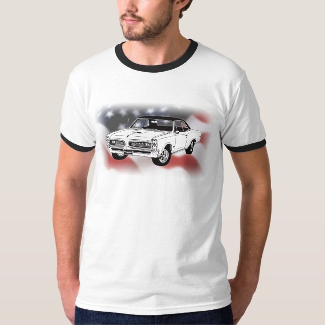 1966 GTO über USA-Flagge T-Shirt (Vorderseite)