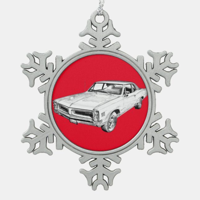 1966 Illustration zum Muskelkater Pontiac Lemans Schneeflocken Zinn-Ornament (Vorderseite)