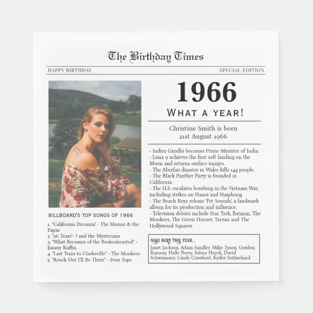 1966 Newspaper Birthday Party  Serviette (Vorderseite)