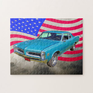 1966 Pontiac Le Mans und amerikanische Flagge Puzzle
