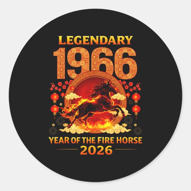 1966 Year Of The Fire Horse 60th Birthday Chinese  Runder Aufkleber (Vorderseite)