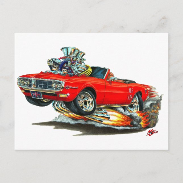 1967-68 Feuervogelrotes Cabrio Postkarte (Vorderseite)