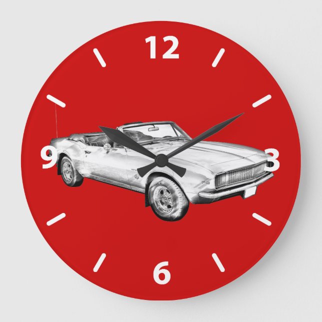 1967 Camaro Muscle Car Illustration Große Wanduhr (Vorderseite)