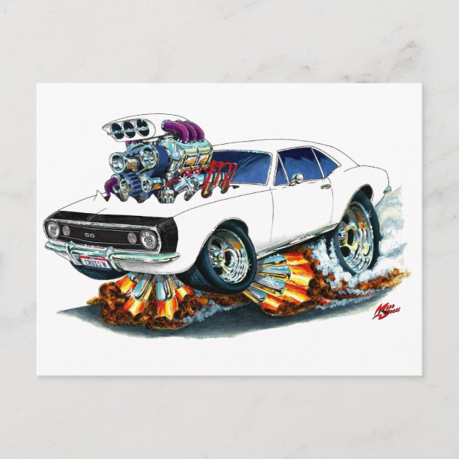 1967 Camaro SS White-Black Car Postkarte (Vorderseite)