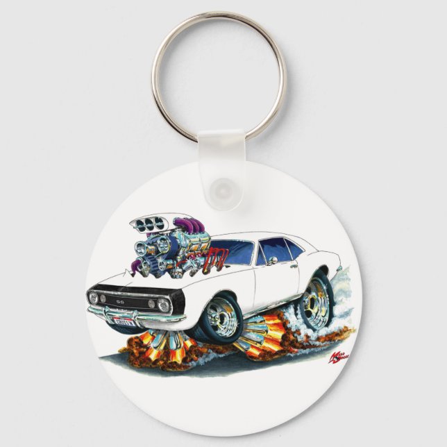 1967 Camaro SS White-Black Car Schlüsselanhänger (Vorderseite)