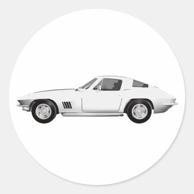 1967 Corvette Sports Car: White Finish: Runder Aufkleber (Vorderseite)