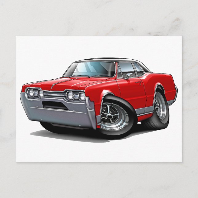 1967 Olds Cutlass Red-Black Car Postkarte (Vorderseite)