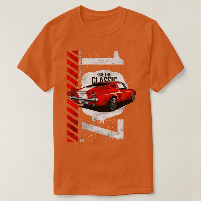 1967 Patriotic American V8 Muscle Pony Mustang T-Shirt (Design vorne)