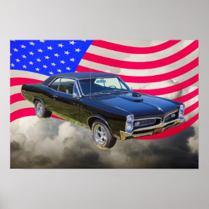 1967 Pontiac GTO und amerikanische Flagge Poster