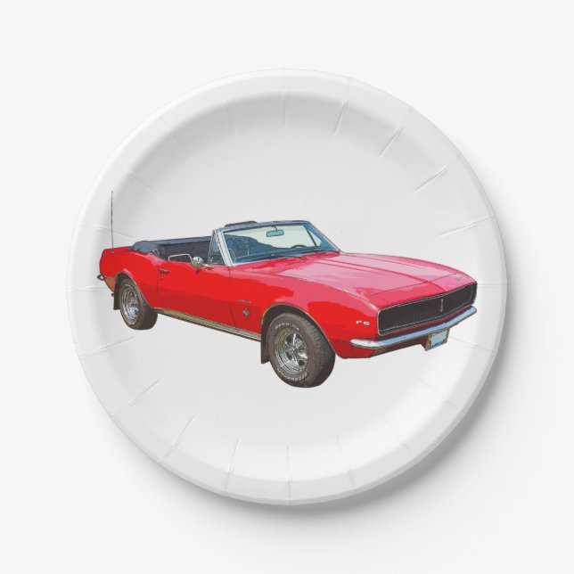 1967 Rotes Cabrio-Muskelauto Pappteller (Vorderseite)
