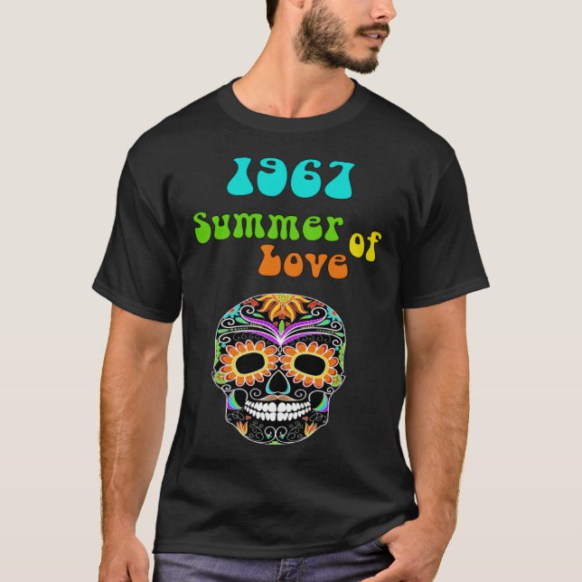 1967 Summer of Love Colourful Hippie Skull T-Shirt (Vorderseite)