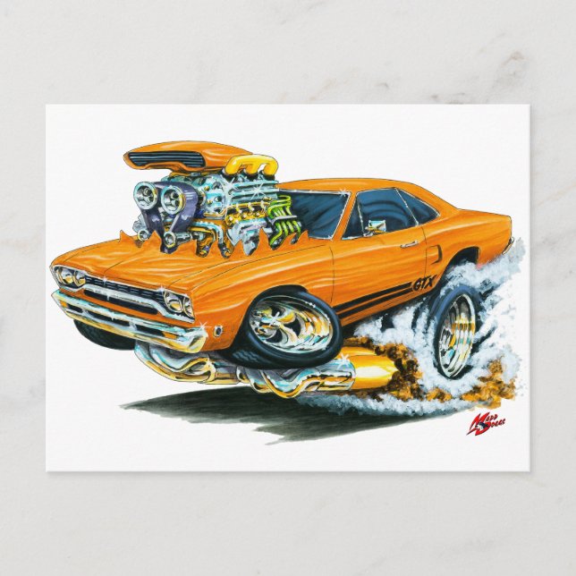 1968-69 Plymouth GTX Orange Car Postkarte (Vorderseite)