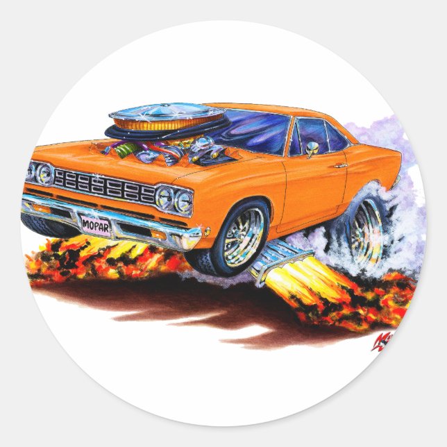 1968-69 Roadrunner Orange Car Runder Aufkleber (Vorderseite)