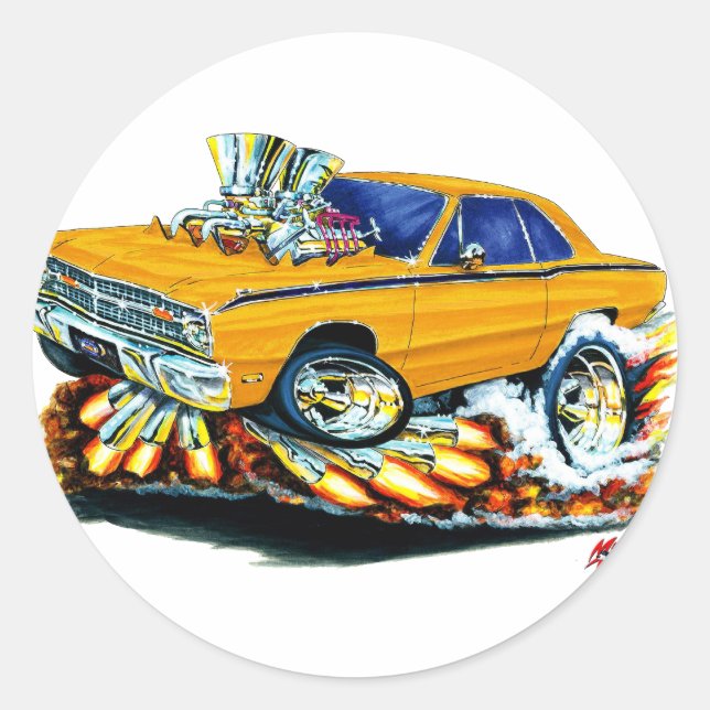1968-71 Dodge Dart Orange Car Runder Aufkleber (Vorderseite)
