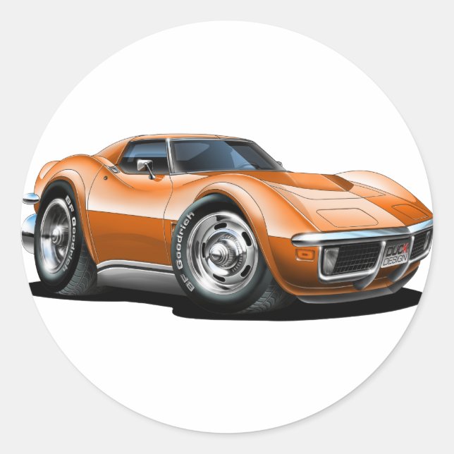 1968-72 Corvette Orange Car Runder Aufkleber (Vorderseite)