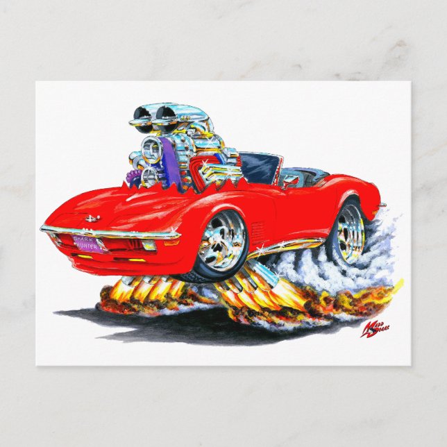 1968-72 Corvette Red Convertible Postkarte (Vorderseite)