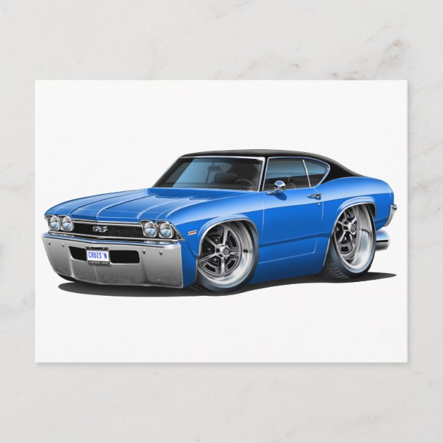 1968 Chevelle Blue-Black Top Postkarte (Vorderseite)