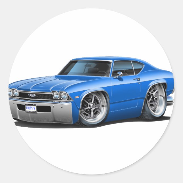 1968 Chevelle Blue Car Runder Aufkleber (Vorderseite)
