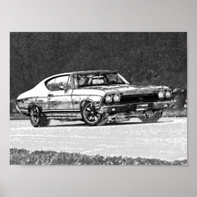 1968 Chevelle Pencil Sketch Poster (Vorne)