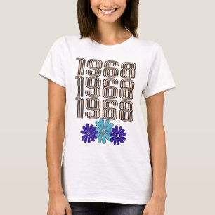 1968 Hippie Blume Power Peace Sign Aqua Lila T-Shirt