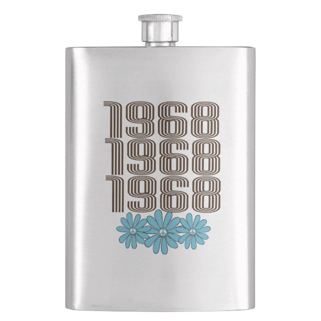 1968 Peace Sign Aqua Hippie Blume Power Flachmann (Vorderseite)