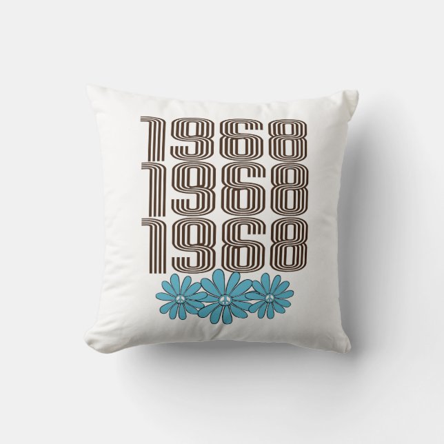 1968 Peace Sign Aqua Hippie Blume Power Kissen (Vorderseite)