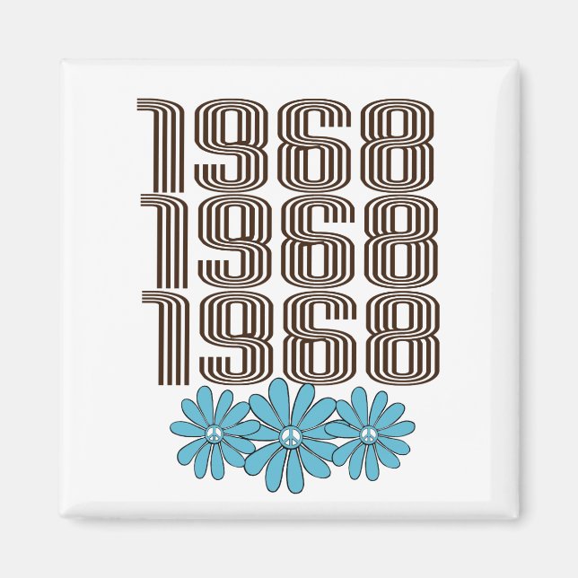 1968 Peace Sign Aqua Hippie Blume Power Magnet (Vorne)
