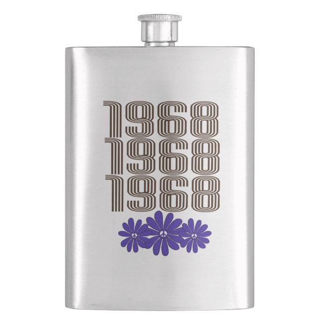 1968 Peace Sign Hippie Blume Power Lila Flachmann (Vorderseite)