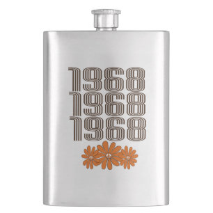 1968 Peace Sign Orange Hippy Blume Power Flachmann