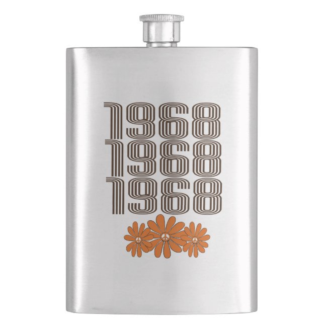 1968 Peace Sign Orange Hippy Blume Power Flachmann (Vorderseite)