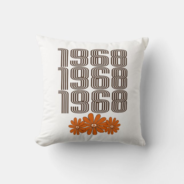 1968 Peace Sign Orange Hippy Blume Power Kissen (Vorderseite)