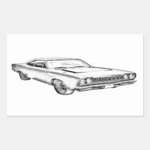 1968 Plymouth Roadrunner Muscle Car Illustration Rechteckiger Aufkleber