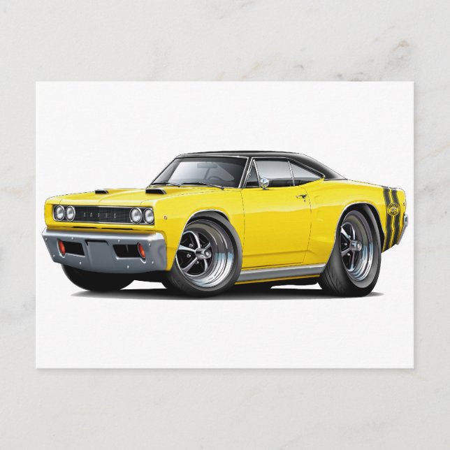 1968 Super Bee Yellow-Black Top Double Stripe Postkarte (Vorderseite)