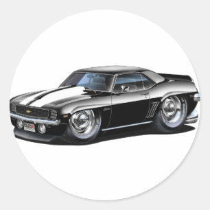 1969 Camaro Black-White Car Runder Aufkleber