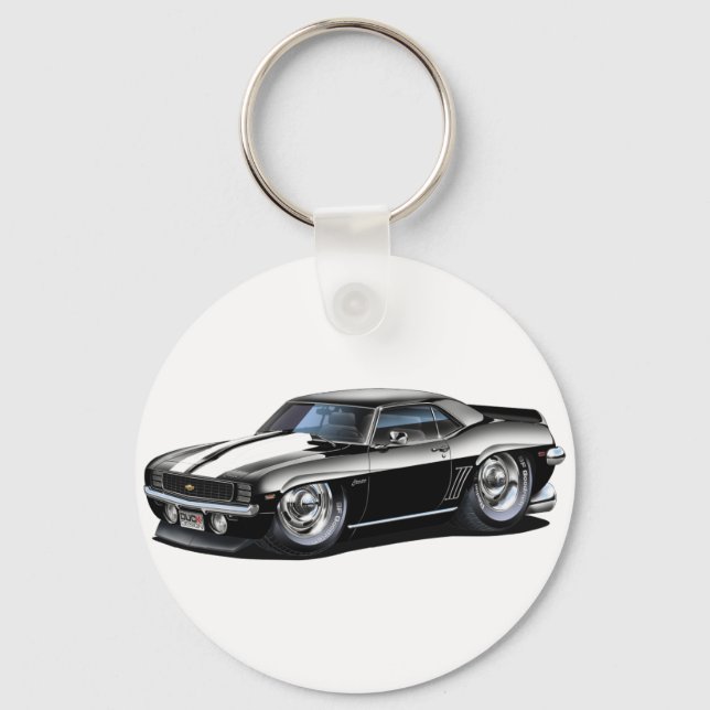 1969 Camaro Black-White Car Schlüsselanhänger (Vorderseite)