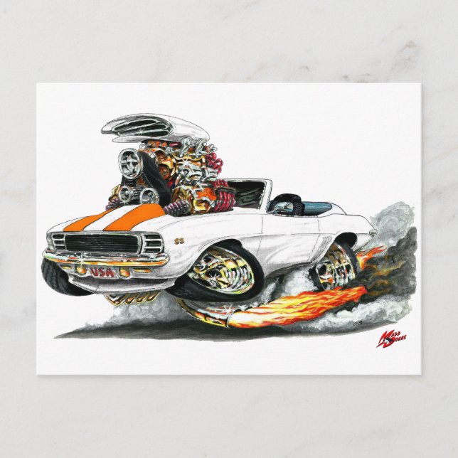 1969 Camaro RS SS White-Orange Cabrio Postkarte (Vorderseite)