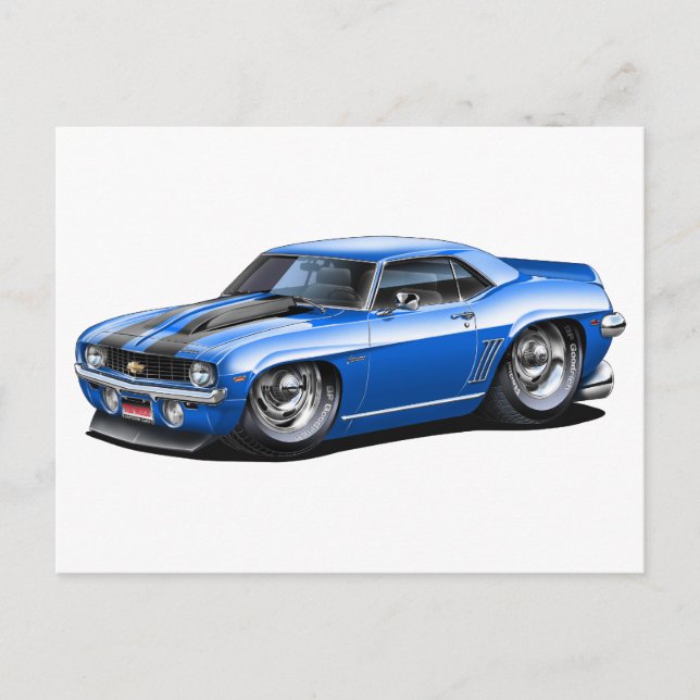1969 Camaro SS Blue-Black Car Postkarte (Vorderseite)