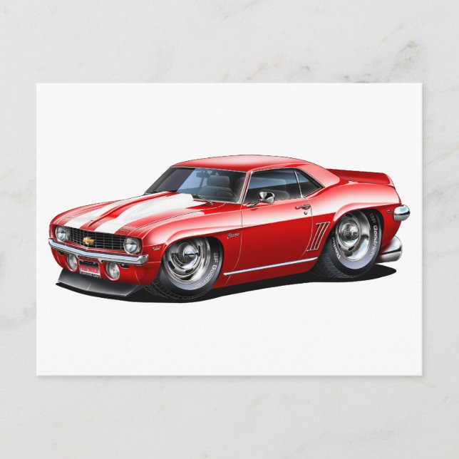 1969 Camaro SS Red-White Car Postkarte (Vorderseite)