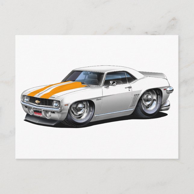 1969 Camaro SS White-Orange Car Postkarte (Vorderseite)