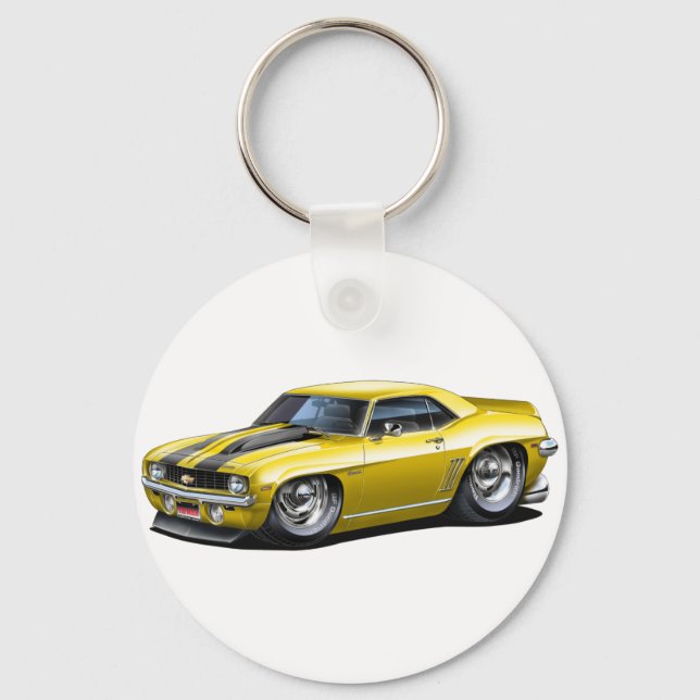 1969 Camaro SS Yellow-Black Car Schlüsselanhänger (Vorderseite)