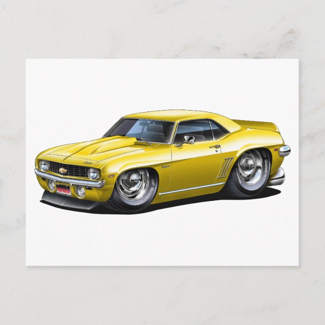1969 Camaro SS Yellow Car Postkarte (Vorderseite)