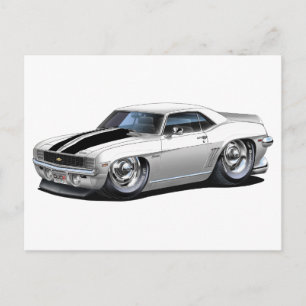 1969 Camaro White-Black Car Postkarte