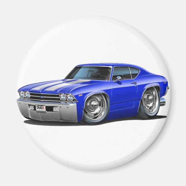 1969 Chevelle Blue-White Car Magnet (Vorne)