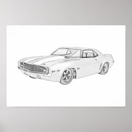 1969 Chevy Camaro Stift Schwarz und Weiß Poster