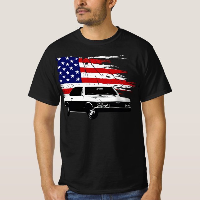 1969 Corvair Front View mit US Flag Classic Car T-Shirt (Vorderseite)