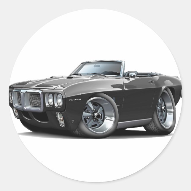 1969 Firebird Black Convertible Runder Aufkleber (Vorderseite)