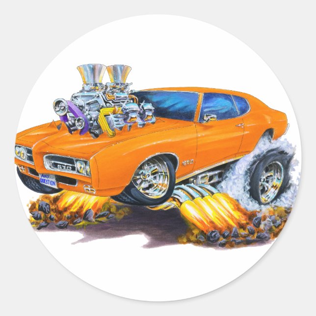 1969 GTO Orange Car Runder Aufkleber (Vorderseite)