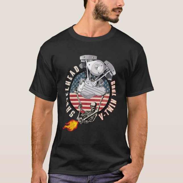 1969 HD Shovelhead VTwin Flame Farting Motorrad T-Shirt (Vorderseite)