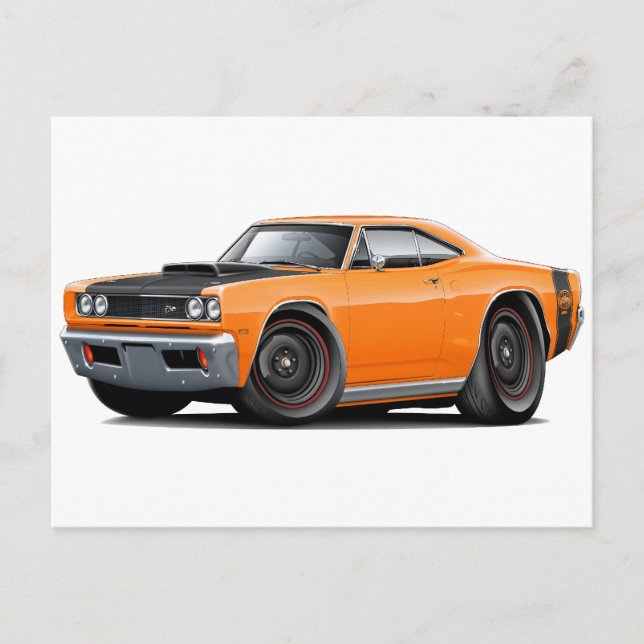 1969 Super Bee Orange-Black Stock Wheels Postkarte (Vorderseite)