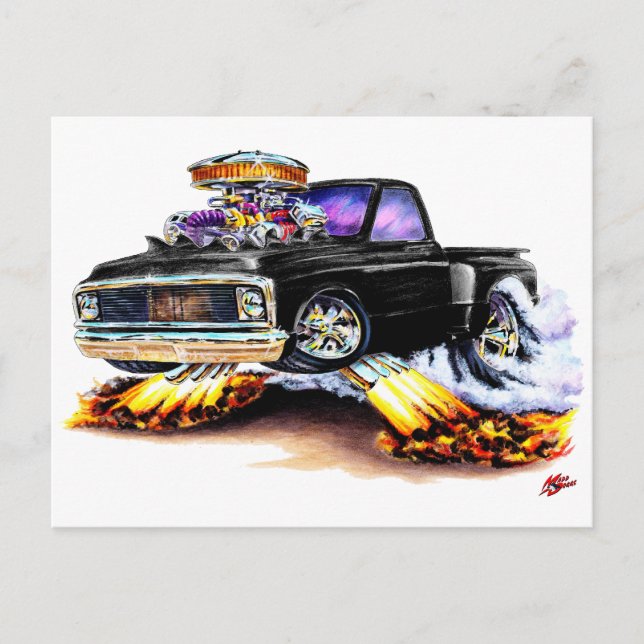 1970-72 Chevy C10 Black Truck Postkarte (Vorderseite)
